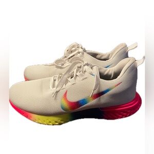 EUC White Rainbow Athletic Sneakers with Colorful Soles